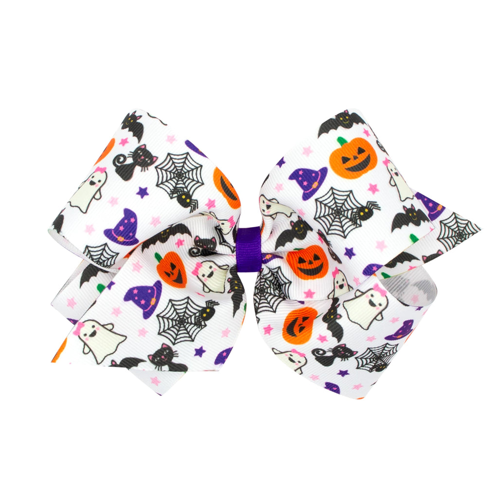 Wee Ones Girls Halloween-themed Characters Printed Grosgrain Hair Bow Halloween Characters King