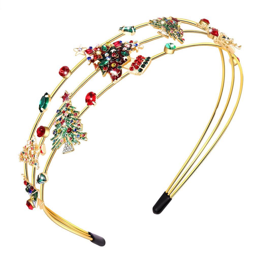 mokkia Christmas Headband for Women Rhinestone Christmas Tree Headband Holiday Outfits Gifts (Christmas 4)