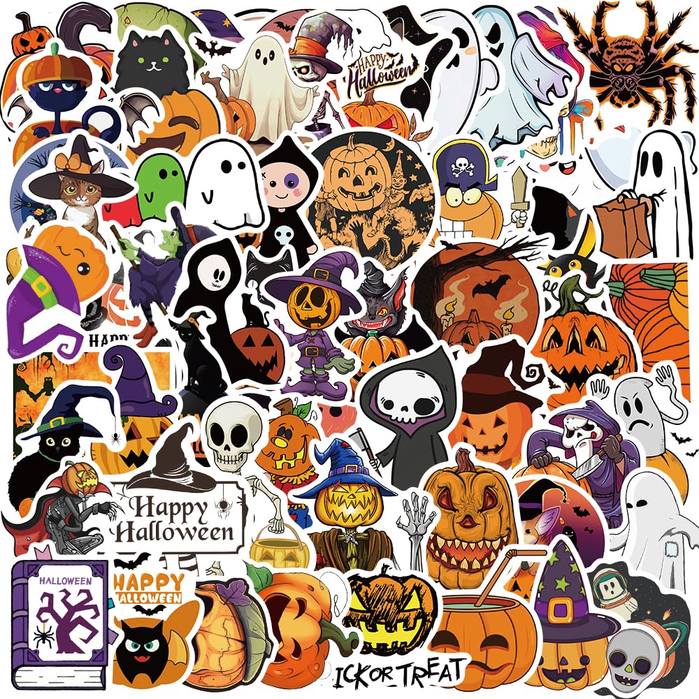 100PCS Halloween Stickers Halloween Pumpkin Theme Stickers Halloween Party Gifts for Adults Happy Holiday Sticker Waterproof Cute Helloween Cartoon Sticker for Kids