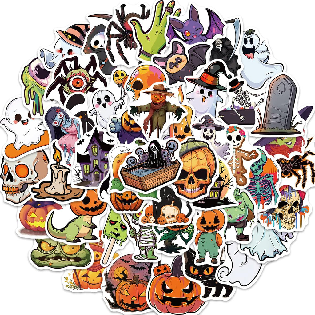 50PCS New Non-Repeating Halloween Stickers Youth Adult Party Favors Gifts Halloween Theme Stickers Halloween Cartoon Party Stickers Decoration (A)