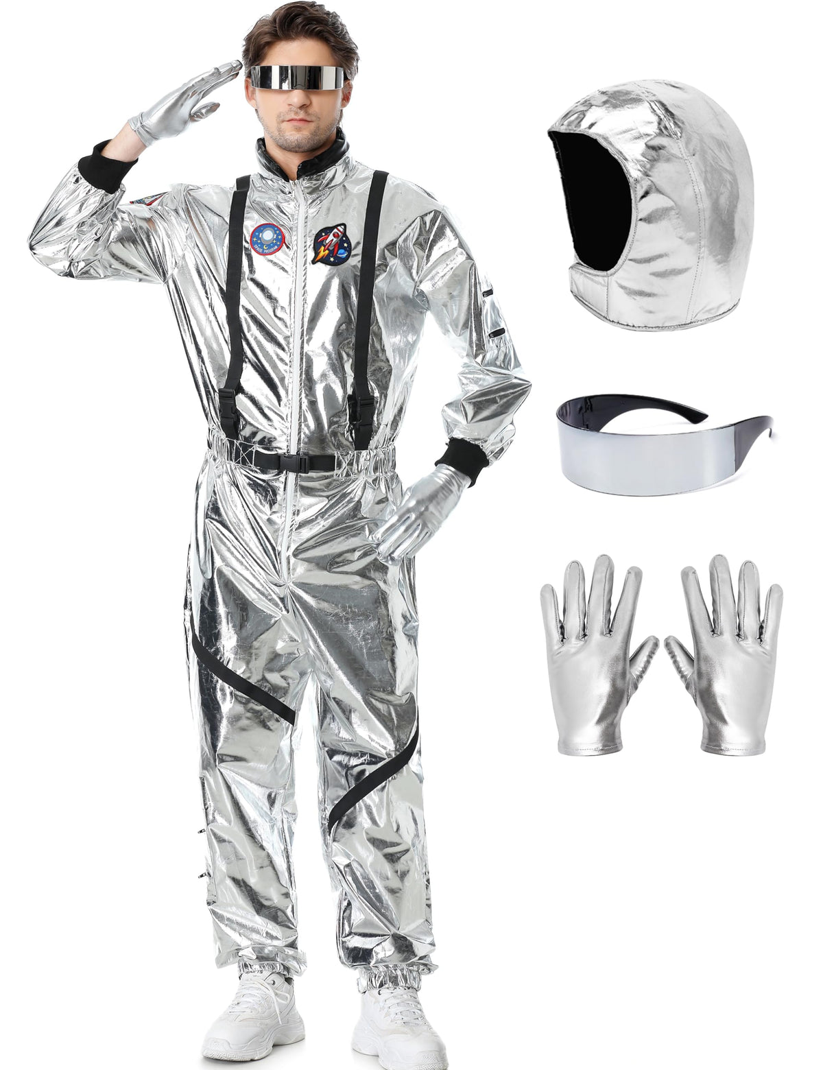 Lydoesy Adult Astronaut Costume Silver Space Suit for Men Women Halloween Pretend Role Play