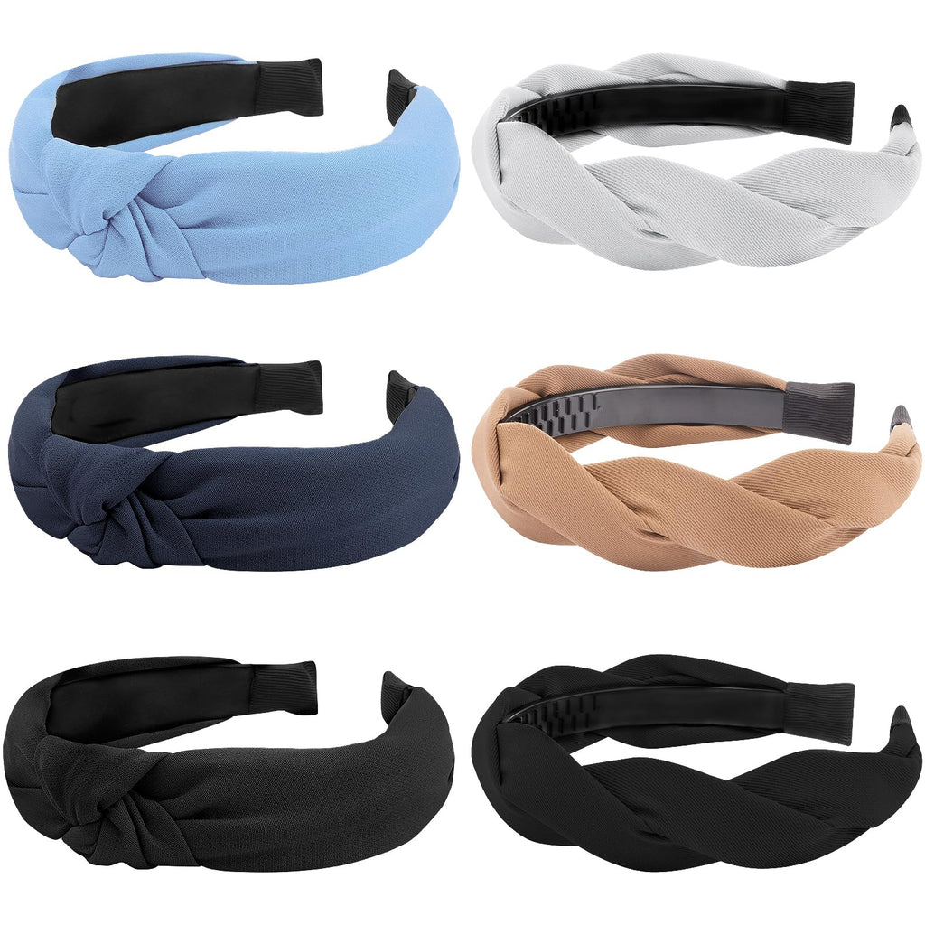 Tihebax Knotted Headband for Women Braided Headbands for Women 6pcs Headbands for Women Non Slip Trendy Fashion Headbands Top Knot Headband for Women Blue Brown Black Knotted Headbands Women
