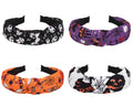 Spooky Halloween Headbands Set for Women - Ghost Skeleton Pumpkin Bat Wide Non-Slip Hair Accessories for Halloween Costume Party Decorations and Gifts