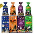 Artby7 Halloween Candy Bags Treats Bags 50 PCS Halloween Cellophane Bags Treat or Trick Party Supplies 4 Styles Halloween Goodies Bags Gift Bags for Halloween Party Favors