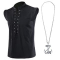 ATTBEA Mens Pirate Renaissance Costume Pirate Shirt Sleeveless Medieval Viking Gothic Celtic Pirate Vest for Men Halloween Costume