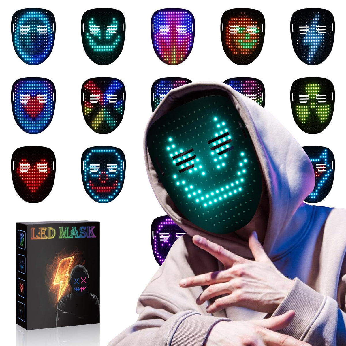 Envyvip Rechargeable LED Mask for Men Women Cool Halloween Costume Mask Birthday Gifts for Teen Boys & Girls