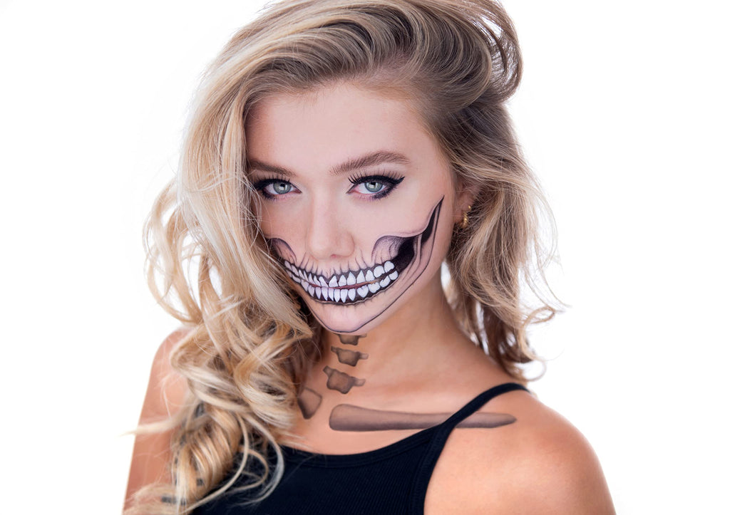 Tattoocrew 2 x Classic Skull Temporary Tattoo Halloween Costume for Men and Women Adult Face Sticker