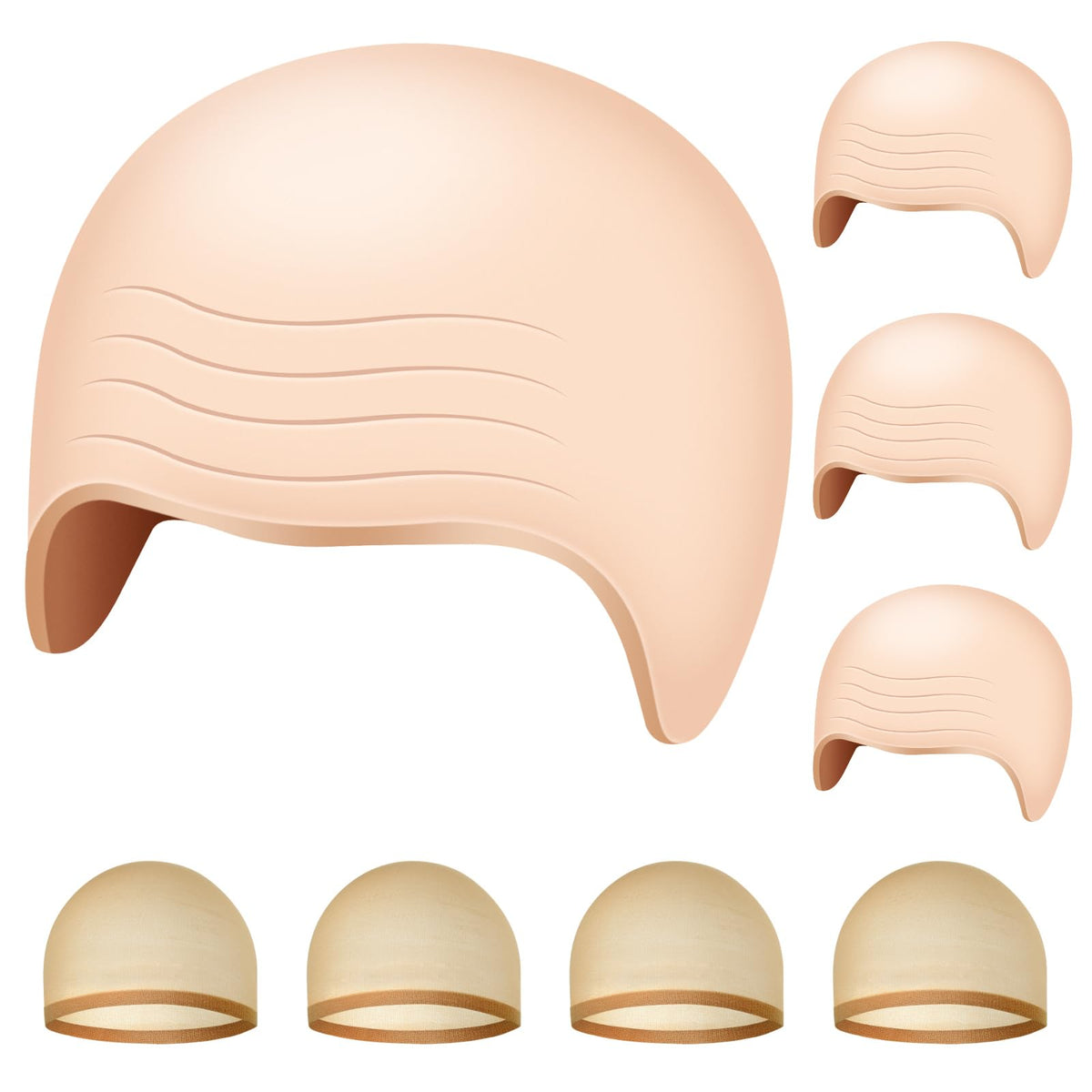 NACHLYNN 8 Pieces Halloween Bald Cap for Adult Makeup Latex Bald Caps Nylon Bald Wig Cap Costume for Halloween Party Accessory Kid Women Men