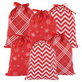 joycraft 6Pcs Christmas Drawstring Bags Red Cotton Christmas Gift Bags Assorted Size Christmas Wrapping Sacks Christmas Cloth Pouches for Gift Box Doll Toy Large Christmas Presents