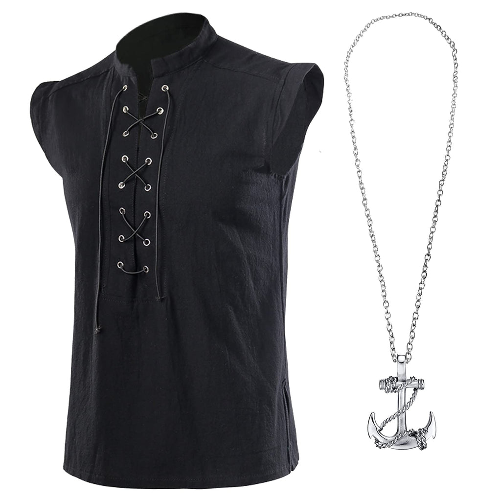 ATTBEA Mens Pirate Renaissance Costume Pirate Shirt Sleeveless Medieval Viking Gothic Celtic Pirate Vest for Men Halloween Costume