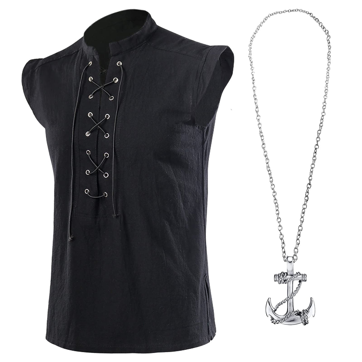 ATTBEA Mens Pirate Renaissance Costume Pirate Shirt Sleeveless Medieval Viking Gothic Celtic Pirate Vest for Men Halloween Costume