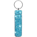 Yuchew Bling Pill Case Pill Container Rhinestone Pill Box Portable Waterproof Pocket Pill Holder Bottle Storage with Keychain for Travel Outdoor Camping (Blue)