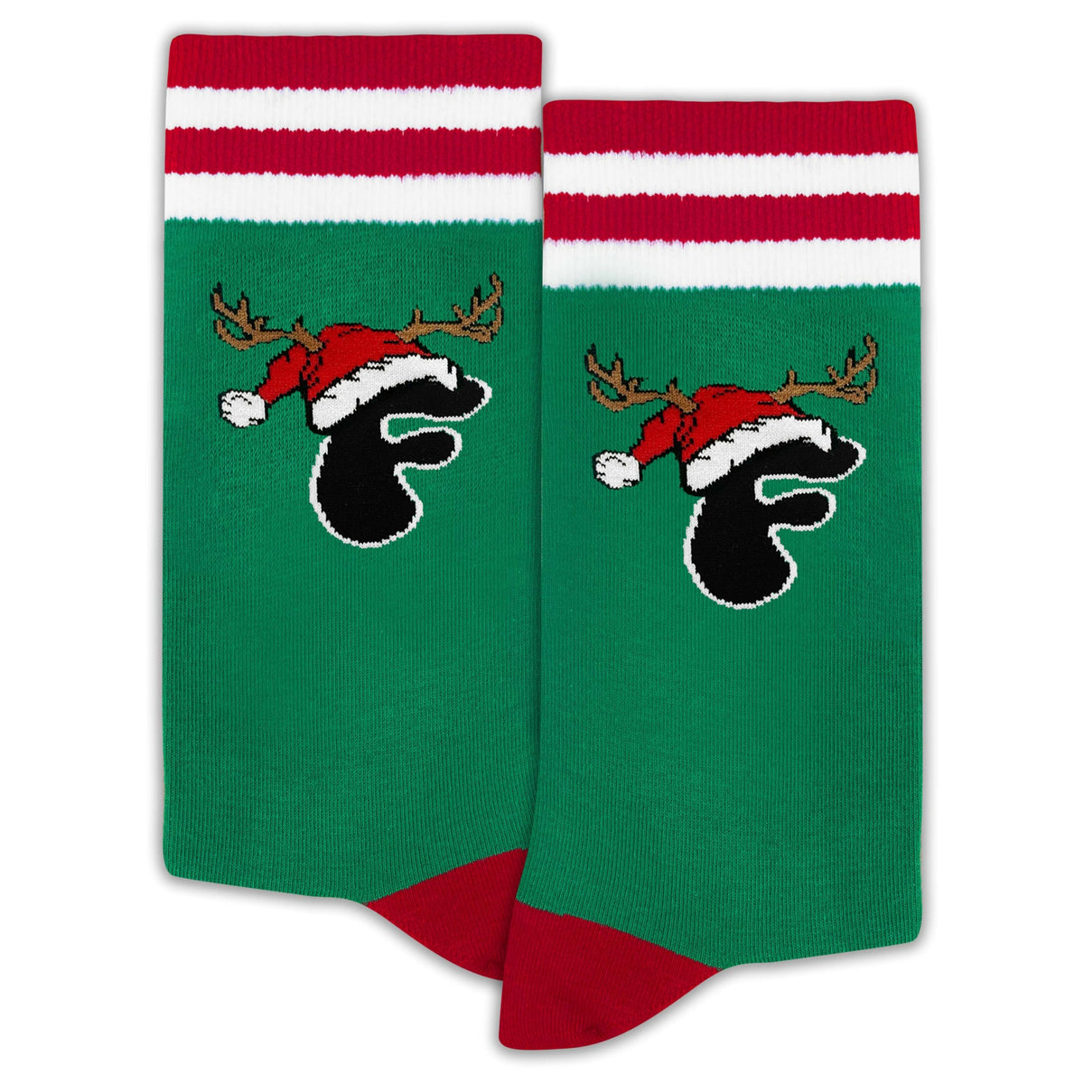 Christmas Funny Initial Socks with Stripes & the Letter ‘F’ in A Cute Caribou Horn Christmas Hat Christmas Gifts for Family Friends Classmates Christmas Outfits Christmas Socks. (148)