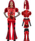 GRIVOS Girl Red Chrismas Costume for kid Rise Red Princess Costume Short Sleeves Jacket Top Flared Pants Wig 4pcs 3-10Y