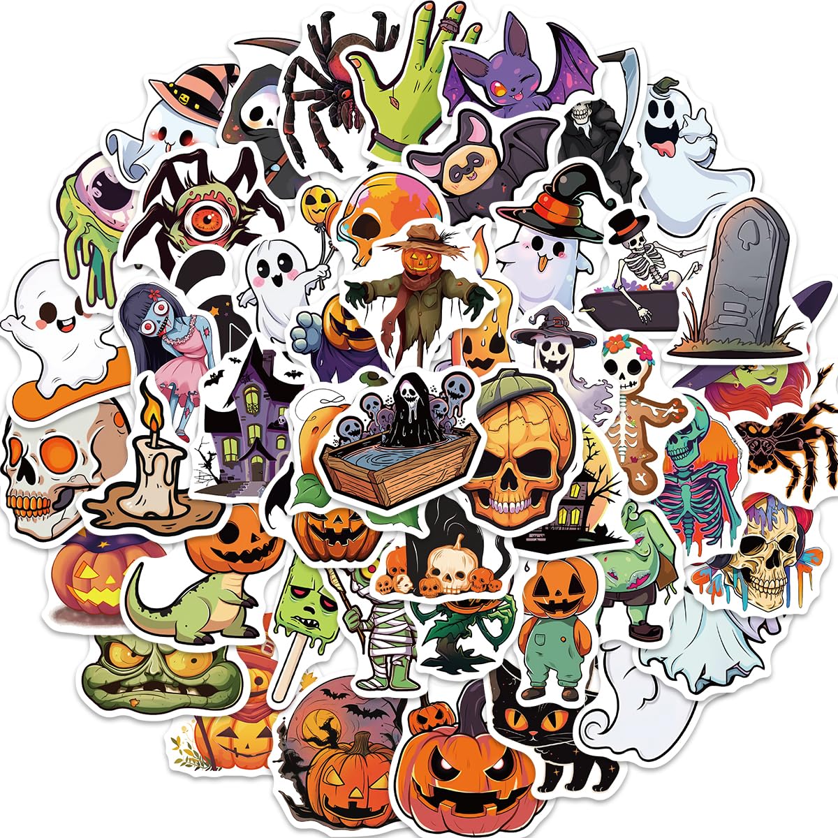 50PCS New Non-Repeating Halloween Stickers Youth Adult Party Favors Gifts Halloween Theme Stickers Halloween Cartoon Party Stickers Decoration (A)