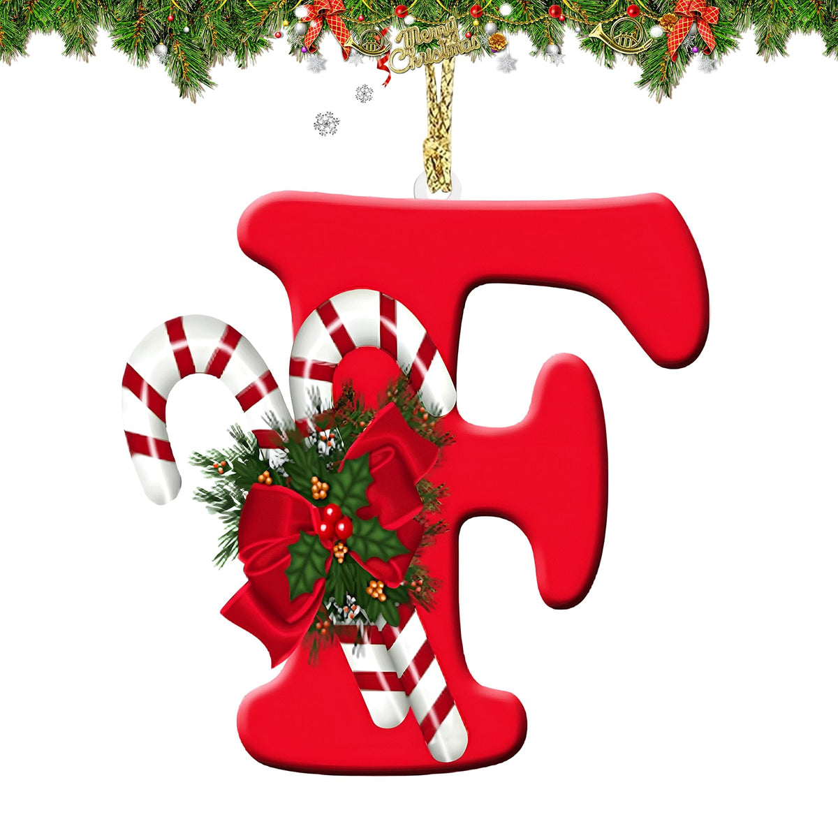 26 Letter Ornaments Christmas Tree Decoration Personalized Christmas Letter Christmas Tree Hanging Pendant Xmas Alphabet Letters for Christmas Tree DIY Craft Christmas Ornaments (F)