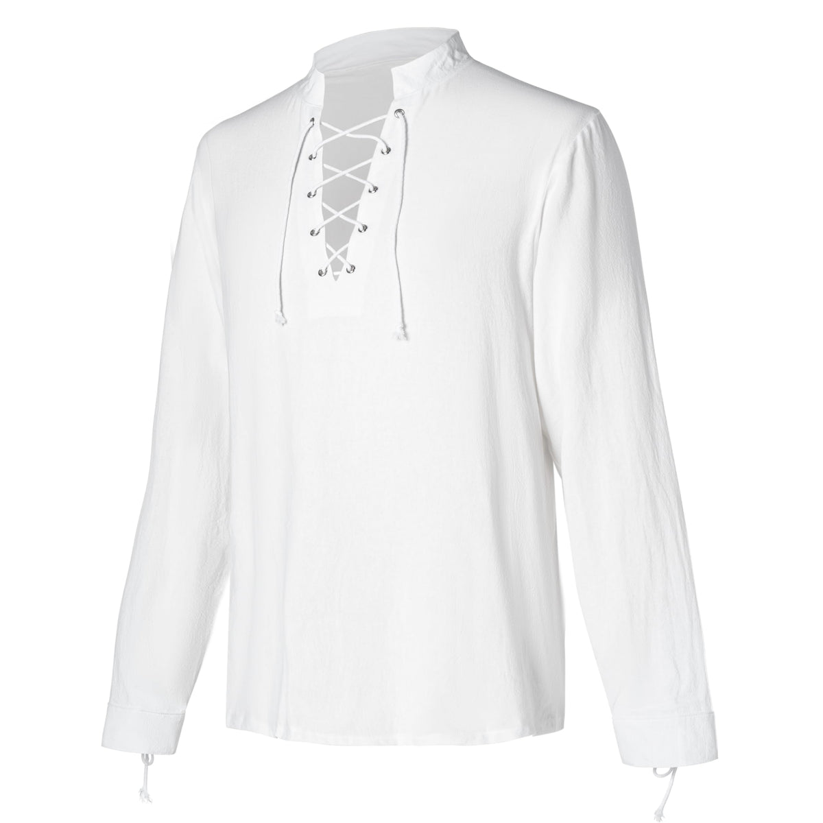 Spooktacular Creations Halloween Renaissance Costume Men Medieval Pirate Shirt White Linen Shirts for Men Lace-up Viking Top for Dress-Up Themed Party (Large)
