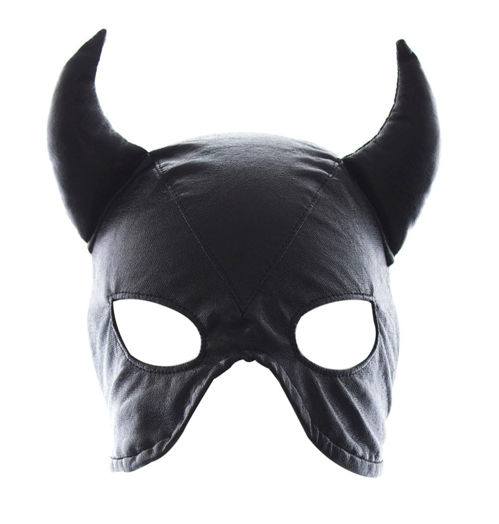 TPQYMX Leather Breathable Bull Face Mask Adjustable Masquerade Hood Full Face Head Mask for Women Men Costume Halloween Party