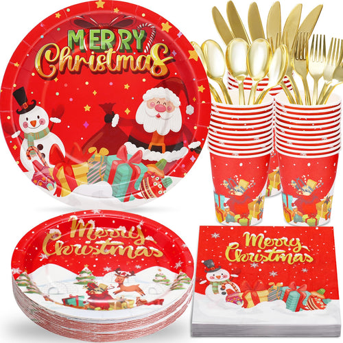 175Pcs Christmas Paper Plates and Napkins Christmas Plates Serve 25 Guests Christmas Plates Disposable Party Set Christmas Paper Plates for Christmas Party Decorations