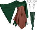Haysandy 4 Pcs Women Elf Costume Renaissance Traditional Irish Dress Medieval Fairy Costume Elf Ears for Halloween Cosplay(X LargeGreen Brown)
