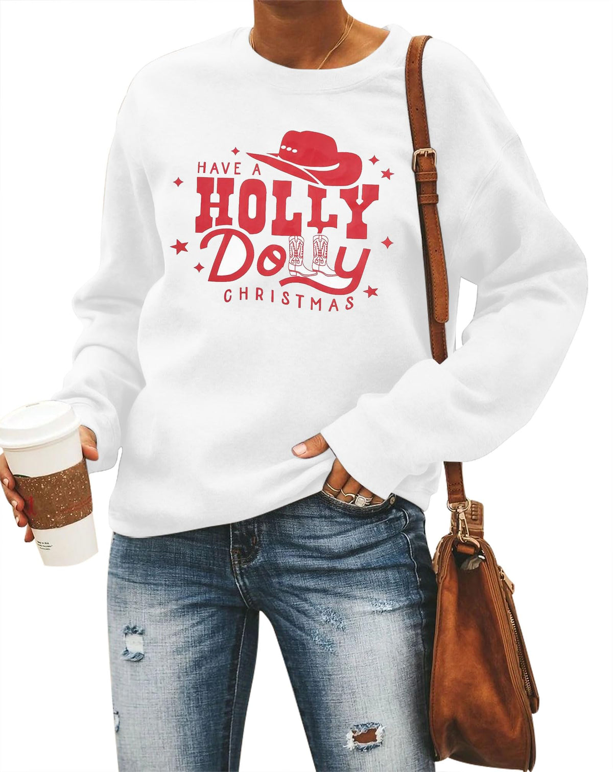 JINTING Christmas Sweatshirt for Women Merry Christmas Hoodie Funny Christmas Shirt Christmas Long Sleeve Pullover Tops White