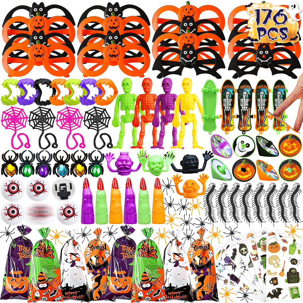 Halloween Party Favors for Kids 176PCS Halloween Glasses Assortment Halloween Goodie Bag Fillers for Class School Non-Candy Halloween Trick or Treat Fillers Halloween Gifts for Prizes Party Supplies